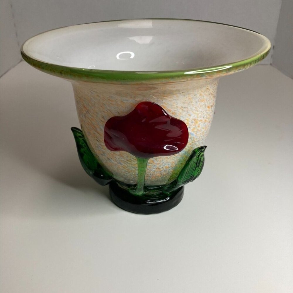 Vintage Italian Murano Art Glass Planter Vase 5 1/4" Tall, 7" Diameter (Top)